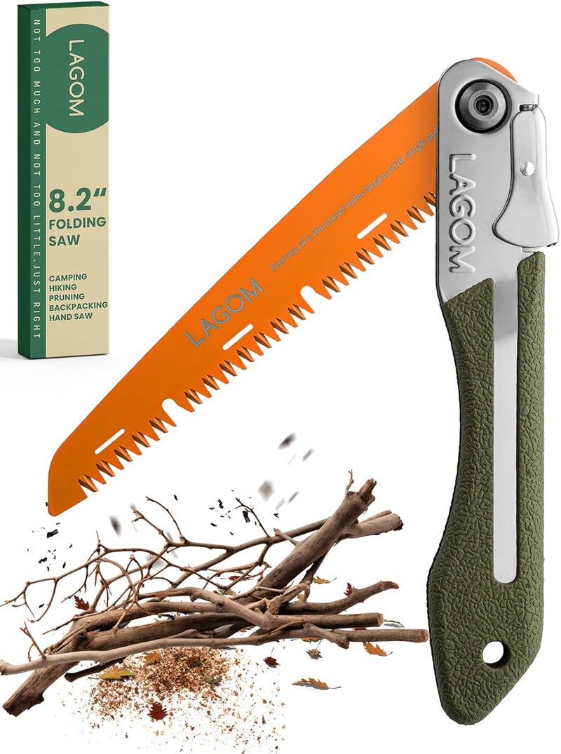 LAGOM Folding Camp Saw for Cutting Branches, 8.2" Straight Blade | SK5 Steel, Ergonomic Handle, One-Hand Use, Secure Lock | Foldable Pruning Tool for Camping, Gardening, Survival, Kayaking, Outdoors - Image 1